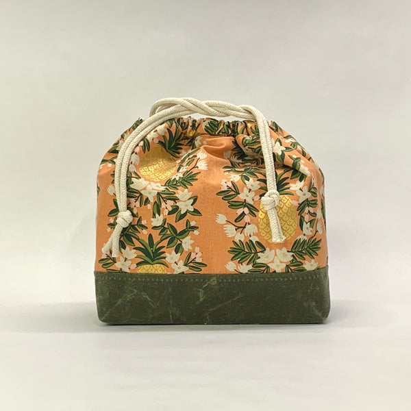 Pineapple Metallic Peach Large Drawstring Knitting Project Craft Bag