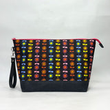 Daisy Stripe Black XL Zipper Knitting Project Craft Bag with Detachable Leather Wrist Strap