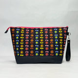 Daisy Stripe Black XL Zipper Knitting Project Craft Bag with Detachable Leather Wrist Strap