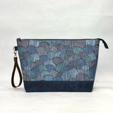 Scallops Navy XL Zipper Knitting Project Craft Bag with Detachable Leather Wrist Strap