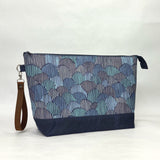 Scallops Navy XL Zipper Knitting Project Craft Bag with Detachable Leather Wrist Strap