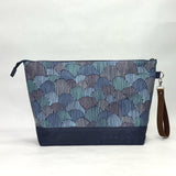 Scallops Navy XL Zipper Knitting Project Craft Bag with Detachable Leather Wrist Strap