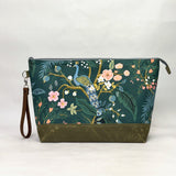 Peacock Hunter XL Zipper Knitting Project Craft Wedge Bag with Detachable Leather Wrist Strap