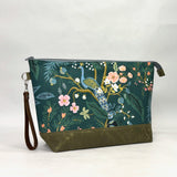 Peacock Hunter XL Zipper Knitting Project Craft Wedge Bag with Detachable Leather Wrist Strap