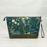 Peacock Hunter XL Zipper Knitting Project Craft Wedge Bag with Detachable Leather Wrist Strap