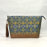 Ovals Blue XL Zipper Knitting Project Craft Wedge Bag with Detachable Leather Wrist Strap