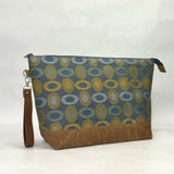 Ovals Blue XL Zipper Knitting Project Craft Wedge Bag with Detachable Leather Wrist Strap