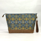 Ovals Blue XL Zipper Knitting Project Craft Wedge Bag with Detachable Leather Wrist Strap