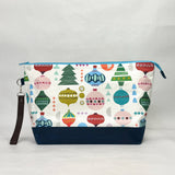 Geo Ornaments XL Zipper Knitting Project Craft Wedge Bag with Detachable Leather Wrist Strap