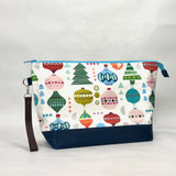 Geo Ornaments XL Zipper Knitting Project Craft Wedge Bag with Detachable Leather Wrist Strap