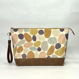 Stones Tan XL Zipper Knitting Project Craft Bag with Detachable Leather Wrist Strap