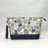 Stones Blue XL Zipper Knitting Project Craft Bag with Detachable Leather Wrist Strap