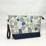 Stones Blue XL Zipper Knitting Project Craft Bag with Detachable Leather Wrist Strap
