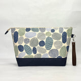 Stones Blue XL Zipper Knitting Project Craft Bag with Detachable Leather Wrist Strap