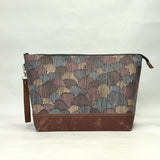 Scallops Brown XL Zipper Knitting Project Craft Bag with Detachable Leather Wrist Strap