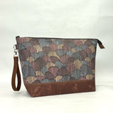 Scallops Brown XL Zipper Knitting Project Craft Bag with Detachable Leather Wrist Strap