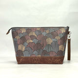 Scallops Brown XL Zipper Knitting Project Craft Bag with Detachable Leather Wrist Strap