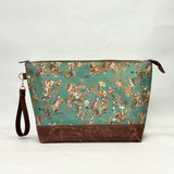Birds in the Woods XL Zipper Knitting Project Craft Wedge Bag with Detachable Leather Wrist Strap