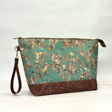 Birds in the Woods XL Zipper Knitting Project Craft Wedge Bag with Detachable Leather Wrist Strap