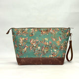 Birds in the Woods XL Zipper Knitting Project Craft Wedge Bag with Detachable Leather Wrist Strap