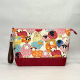 Powerful Sheep White XL Zipper Knitting Project Craft Wedge Bag with Detachable Leather Wrist Strap
