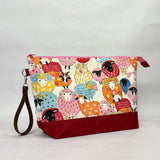 Powerful Sheep White XL Zipper Knitting Project Craft Wedge Bag with Detachable Leather Wrist Strap