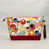 Powerful Sheep White XL Zipper Knitting Project Craft Wedge Bag with Detachable Leather Wrist Strap