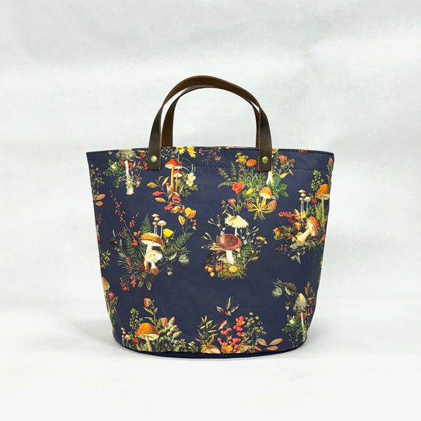Woodland Foliage Navy Oval Bottom Knitting Craft Tote Bag