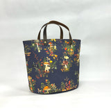 Woodland Foliage Navy Oval Bottom Knitting Craft Tote Bag