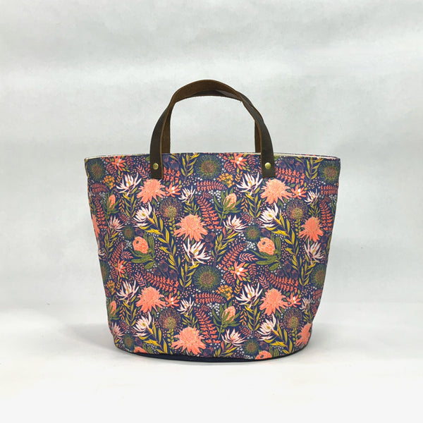 Coral Floral Oval Bottom Knitting Craft Tote Bag