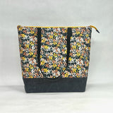 Blissful Blooms / Waxed Canvas Zipper Closure Tote Bag with Leather Straps