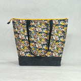 Blissful Blooms / Waxed Canvas Zipper Closure Tote Bag with Leather Straps