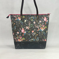 Wild Meadow / Waxed Canvas Zipper Closure Tote Bag with Leather Straps