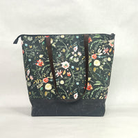 Forever After Floral / Waxed Canvas Zipper Closure Tote Bag with Leather Straps