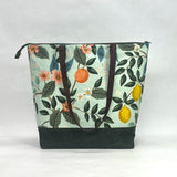 Citrus Grove Mint / Waxed Canvas Zipper Closure Tote Bag with Leather Straps