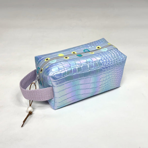 Light Blue Croc Iridescent PU Boxy Small Zipper Pouch Gadget Case Cosmetics Bag