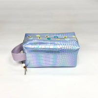 Light Blue Croc Iridescent PU Boxy Small Zipper Pouch Gadget Case Cosmetics Bag