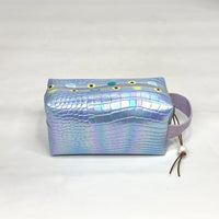 Light Blue Croc Iridescent PU Boxy Small Zipper Pouch Gadget Case Cosmetics Bag