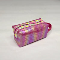 Bright Pink Croc Iridescent PU Boxy Small Zipper Pouch Gadget Case Cosmetics Bag