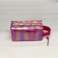 Bright Pink Croc Iridescent PU Boxy Small Zipper Pouch Gadget Case Cosmetics Bag