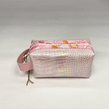 Light Pink Croc Iridescent PU Boxy Small Zipper Pouch Gadget Case Cosmetics Bag
