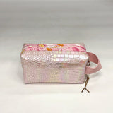 Light Pink Croc Iridescent PU Boxy Small Zipper Pouch Gadget Case Cosmetics Bag