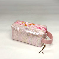 Light Pink Croc Iridescent PU Boxy Small Zipper Pouch Gadget Case Cosmetics Bag