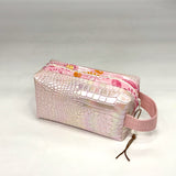 Light Pink Croc Iridescent PU Boxy Small Zipper Pouch Gadget Case Cosmetics Bag