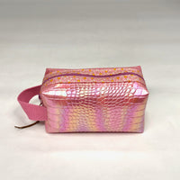 Pink Croc Iridescent PU Boxy Small Zipper Pouch Gadget Case Cosmetics Bag