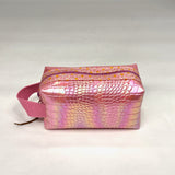 Pink Croc Iridescent PU Boxy Small Zipper Pouch Gadget Case Cosmetics Bag