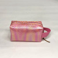 Pink Croc Iridescent PU Boxy Small Zipper Pouch Gadget Case Cosmetics Bag
