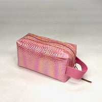 Pink Croc Iridescent PU Boxy Small Zipper Pouch Gadget Case Cosmetics Bag