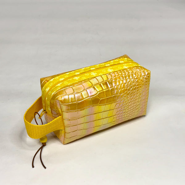 Yellow Croc Iridescent PU Boxy Small Zipper Pouch Gadget Case Cosmetics Bag
