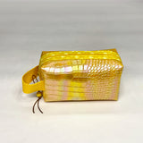 Yellow Croc Iridescent PU Boxy Small Zipper Pouch Gadget Case Cosmetics Bag